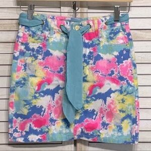 NWOT NYC Neon Tie Dye Belted Denim Skirt Girls Size 10 PRICE FIRM